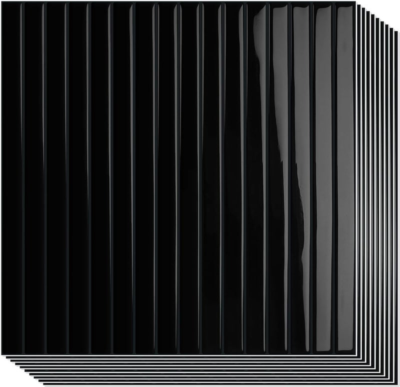 MOONFUN 10-Sheet Upgraded Thick Peel and Stick Kitchen Backsplash Tiles,Waterproof Premium Self-Adhesive Wall Tile Stick on Backsplash for Kitchen,Bathroom and Fireplace(Black,12"×12") - Image 1